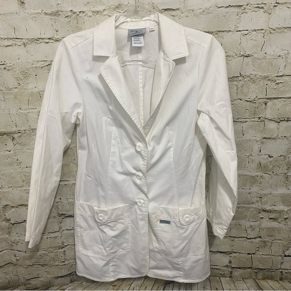 Greys Anatomy White Button Up Pocket Scrub Jacket Coat - Picture 1 of 5